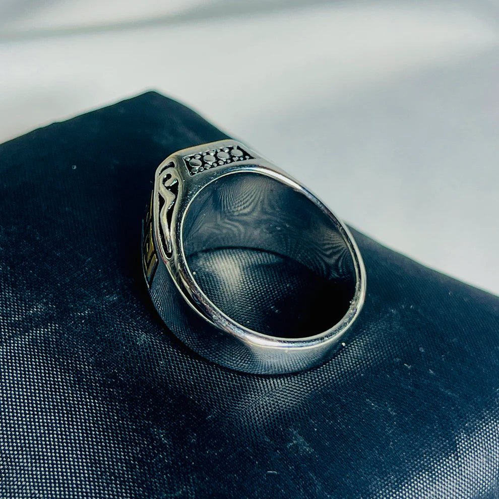 Black Stone & Golden Accent Athenian Legacy Silver Ring