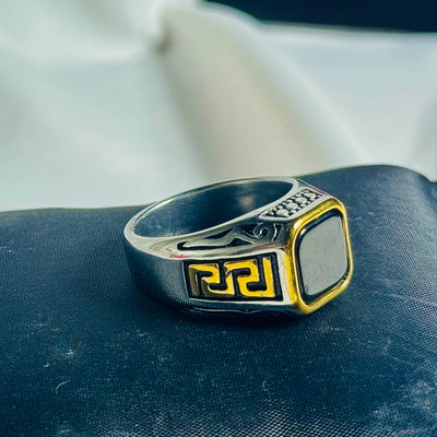 Black Stone & Golden Accent Athenian Legacy Silver Ring