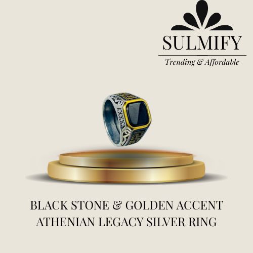 Black Stone & Golden Accent Athenian Legacy Silver Ring
